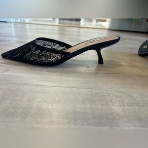 Steve Madden Black Lace Pointed Kitten Heel Mule